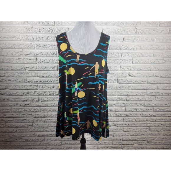 Lularoe Womens Top Extra Large Tank Tunic Black Poly Blend Surfer Surfing D3XE - Picture 1 of 9
